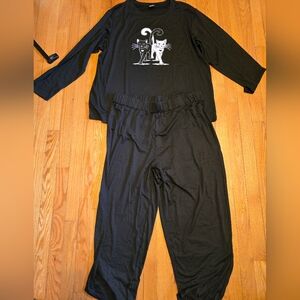 Black and White Cat Graphic T-Shirt Pajamas 2XL